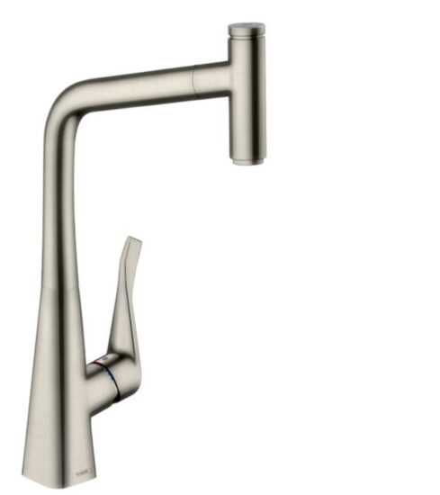 Dřezová baterie Hansgrohe Metris s vytahovací sprškou vzhled nerezu 73803800