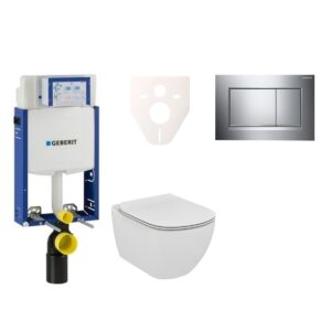 Závěsný set WC Ideal Standard TESI Rimless + modul Geberit Kombifix s tlačítkem Sigma 30 (chrom lesk/mat) 110.302.00.5 NE6
